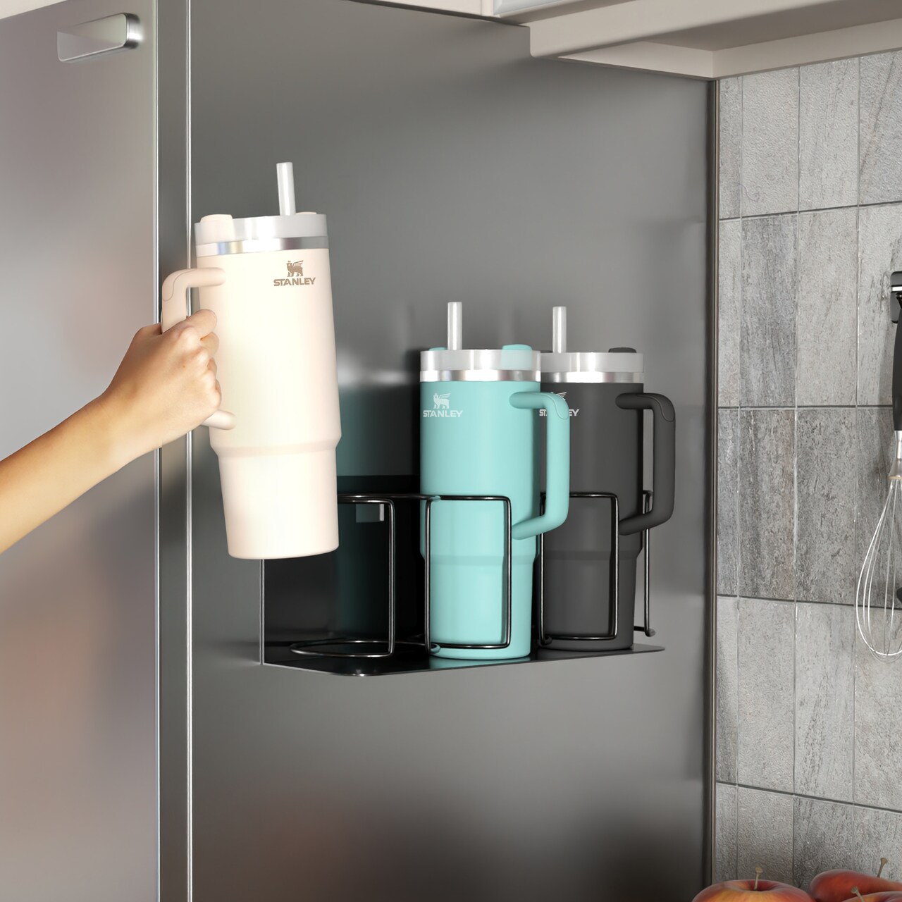 Sorbus Magnetic Stanley Cup Holder for 3 Cups – Versatile Water Bottle Organizer for Fridge, Oven, or Wall – Adjustable Mount with Adhesive Tape or Screws – Tumbler & Travel Mug Storage Rack